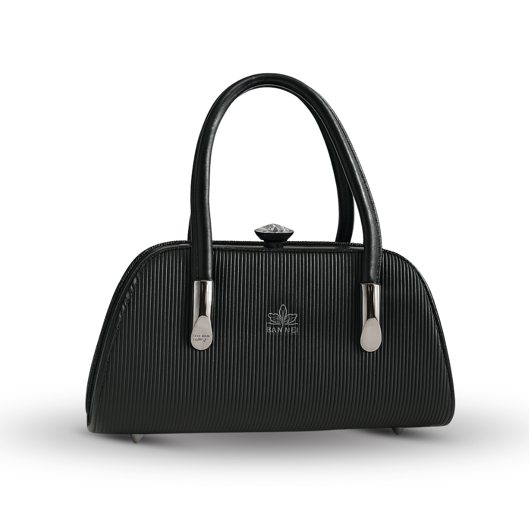 Black Textured Leather Handbag