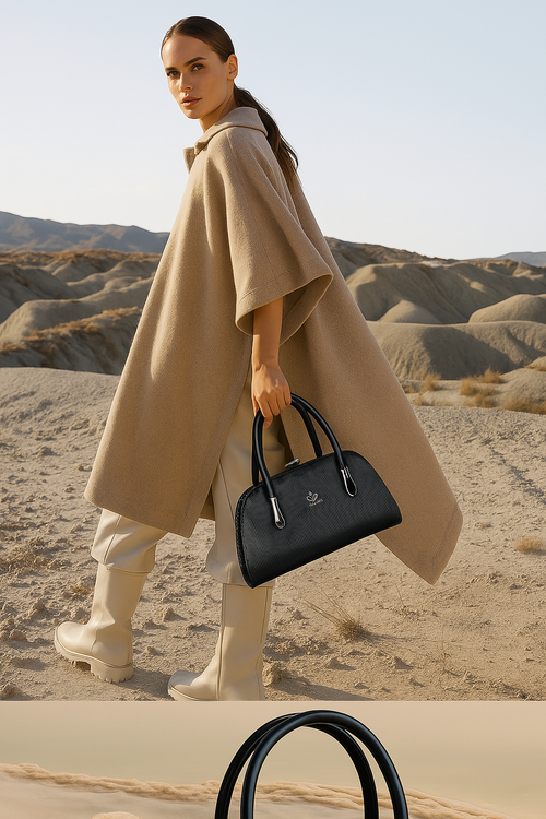 Black Textured Leather Handbag