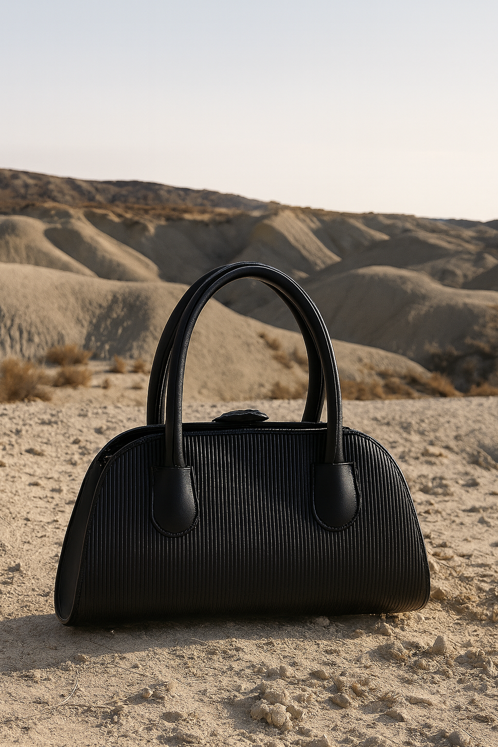 Black Textured Leather Handbag
