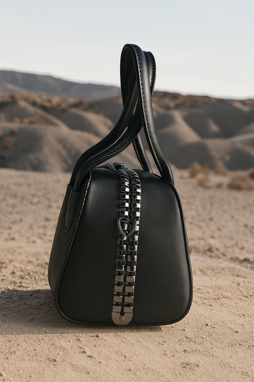 Black Textured Leather Handbag