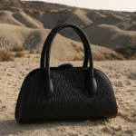 Black Textured Leather Handbag - Image 5