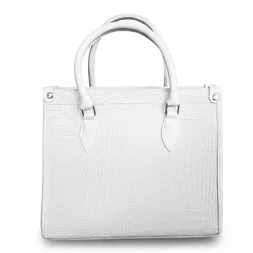 White Crocodile Embossed Leather Handbag