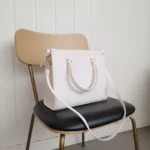White Crocodile Embossed Leather Handbag - Image 5